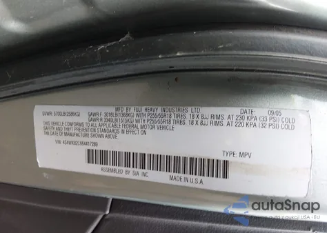 2006 Subaru B9 Tribeca Base 7-Passenger z USA, uszkodzony, nr VIN 4S4WX85C864429665